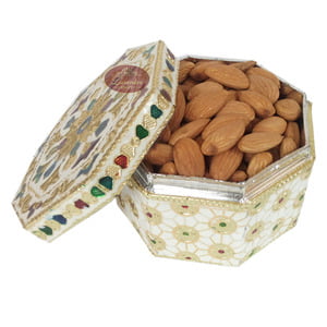 Octagonal Shaped Handmade Meenakari Dry Fruit Box - White (4" X 4" X 2.25" Inches)